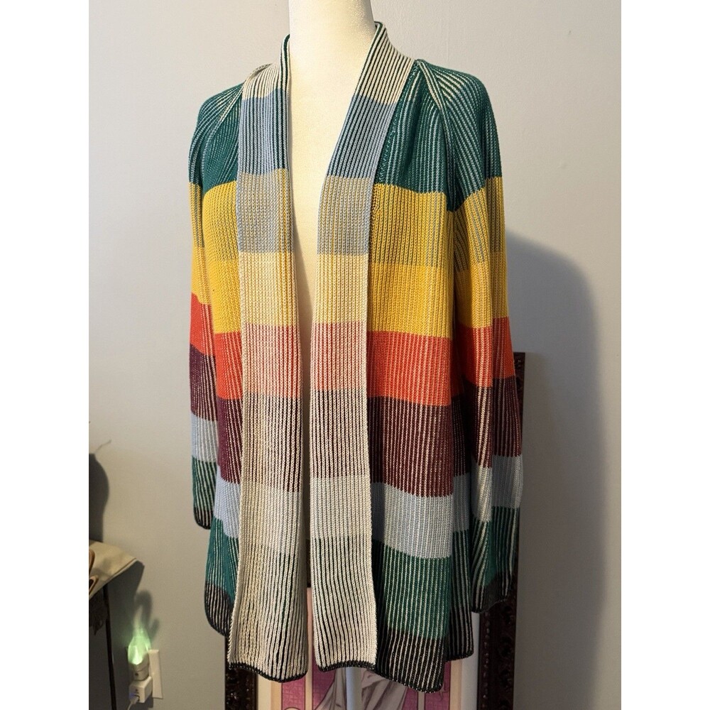 Lands End Drifter Cardigan Sweater Women 1X 16W 18W Rainbow Stripe Knit